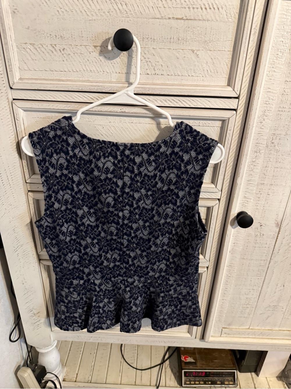 BCBGMaxAzria Navy Patterned Peplum Camisole
